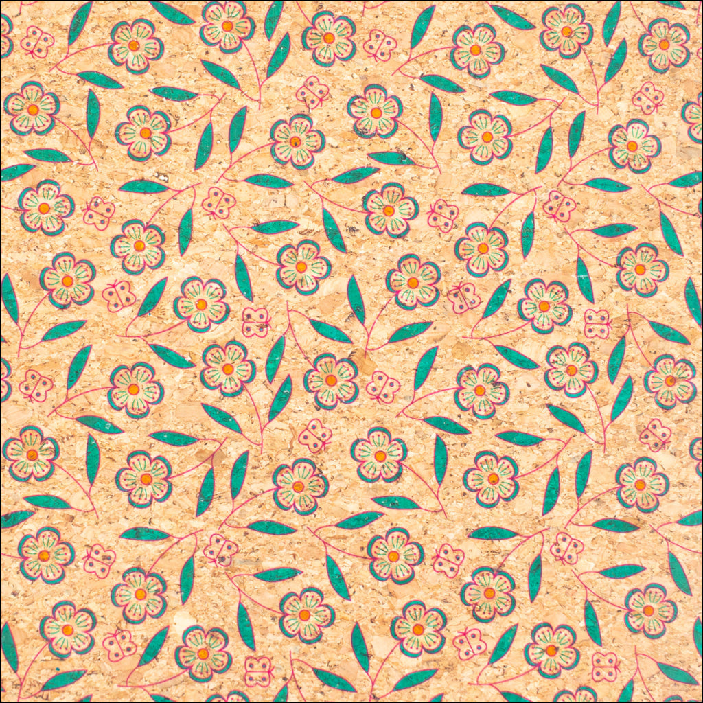 Natural Cork Fabric With Flowers Patterns Cof-355-A Cork Fabric