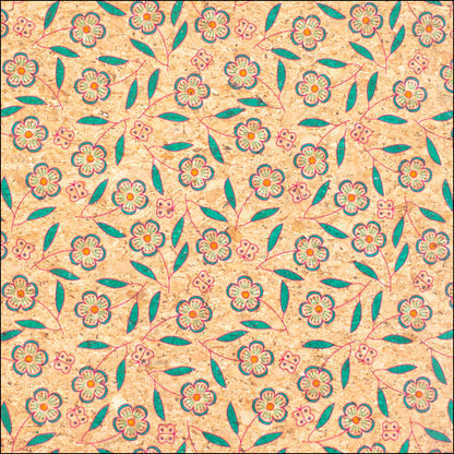 Natural Cork Fabric With Flowers Patterns Cof-355-A Cork Fabric