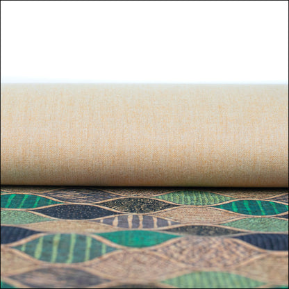 Natural Cork Fabric With Green Wave Pattern Cof-427-B Cork Fabric