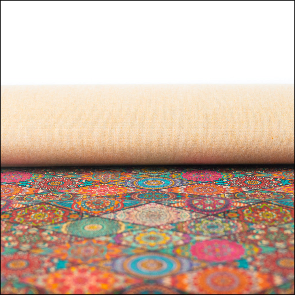 Natural Cork Fabric With War Tone Mosaics Pattern Cof-489 Cork Fabric