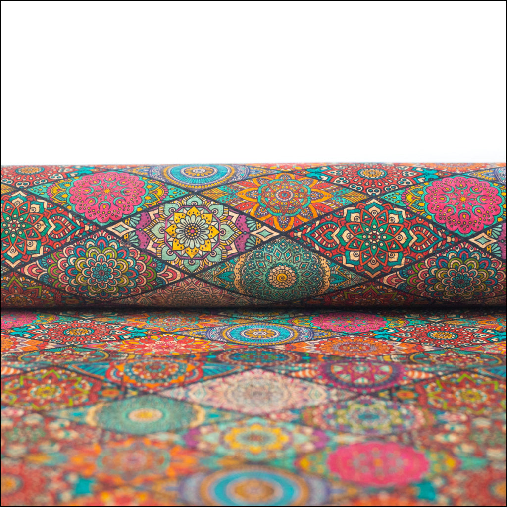 Natural Cork Fabric With War Tone Mosaics Pattern Cof-489 Cork Fabric