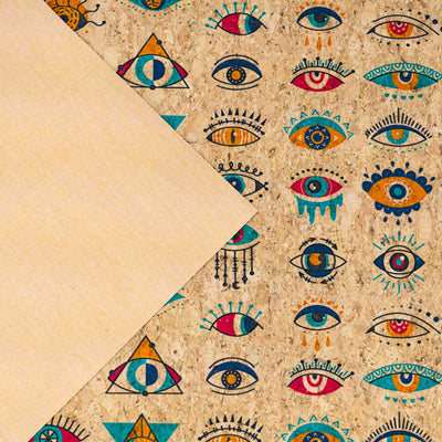 Natural Cork Fabric with Multicolor Eye Pattern COF-672 cork fabric