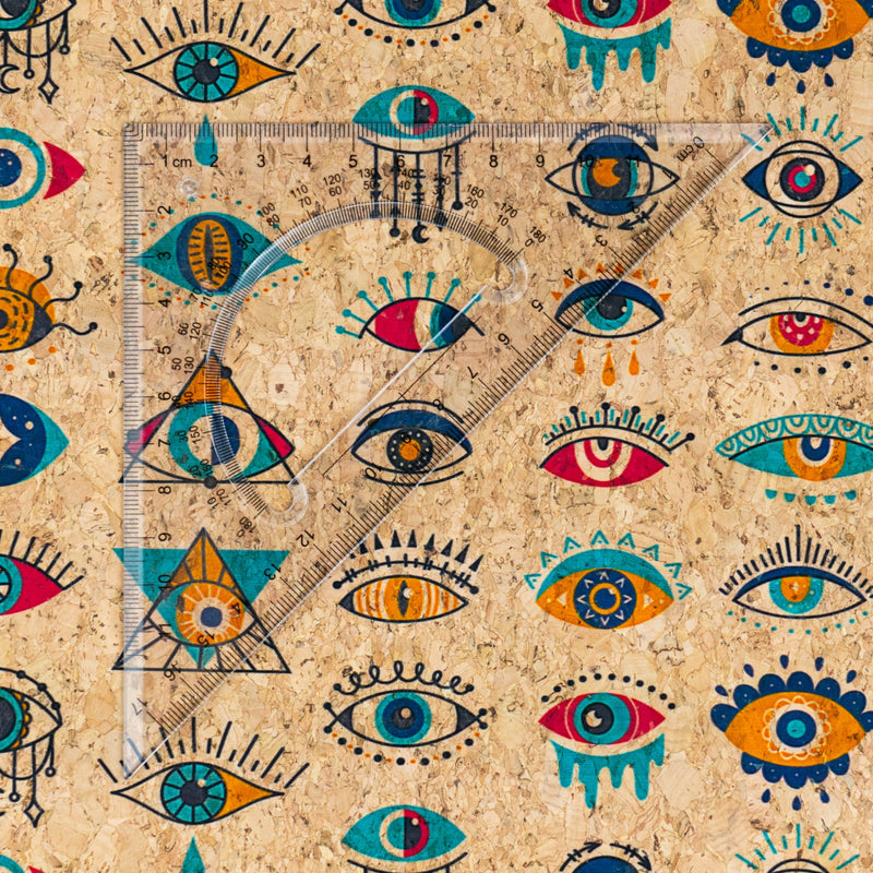Natural Cork Fabric with Multicolor Eye Pattern COF-672 cork fabric