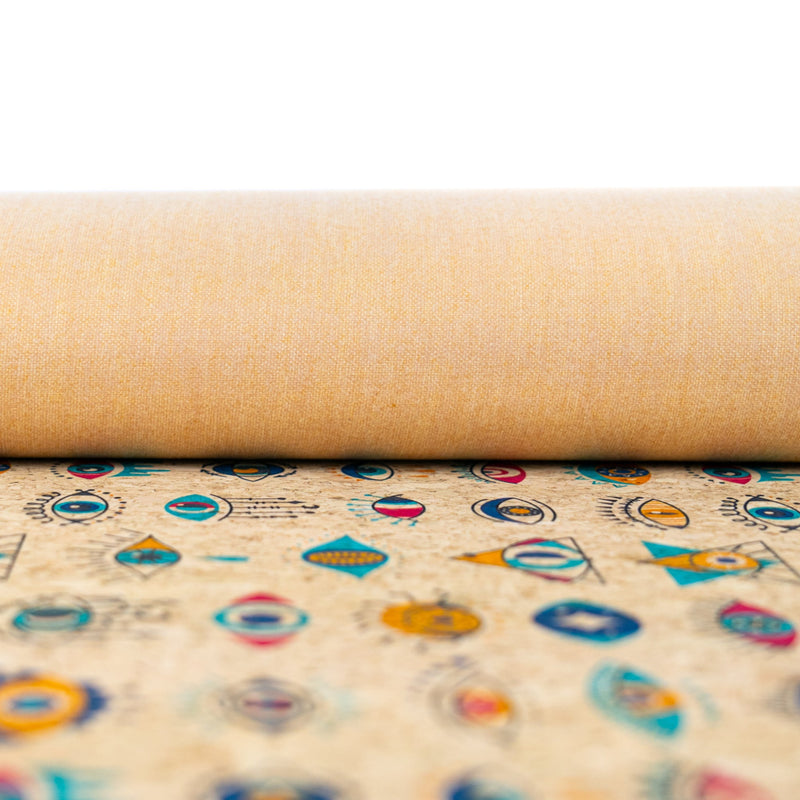 Natural Cork Fabric with Multicolor Eye Pattern COF-672 cork fabric