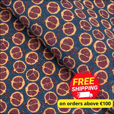 Natural Cork Fabric with Pomegranate Print COF-139-A cork fabric