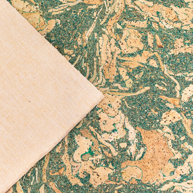 Natural Cork Fabric with Tea Leaf Inlay Vegan Leather COF 283 C cork fabric
