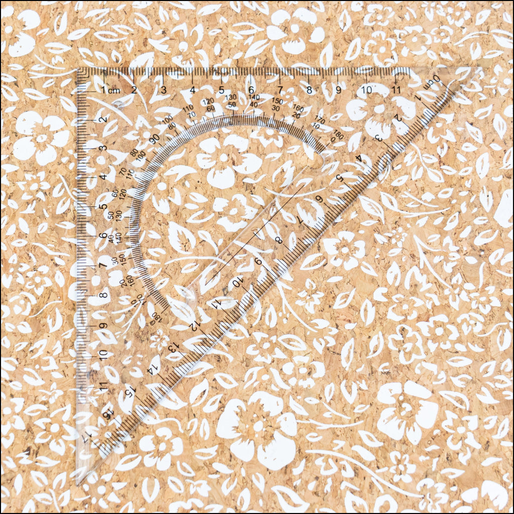 Natural Cork Fabric with White Floral Print COF-630 cork fabric