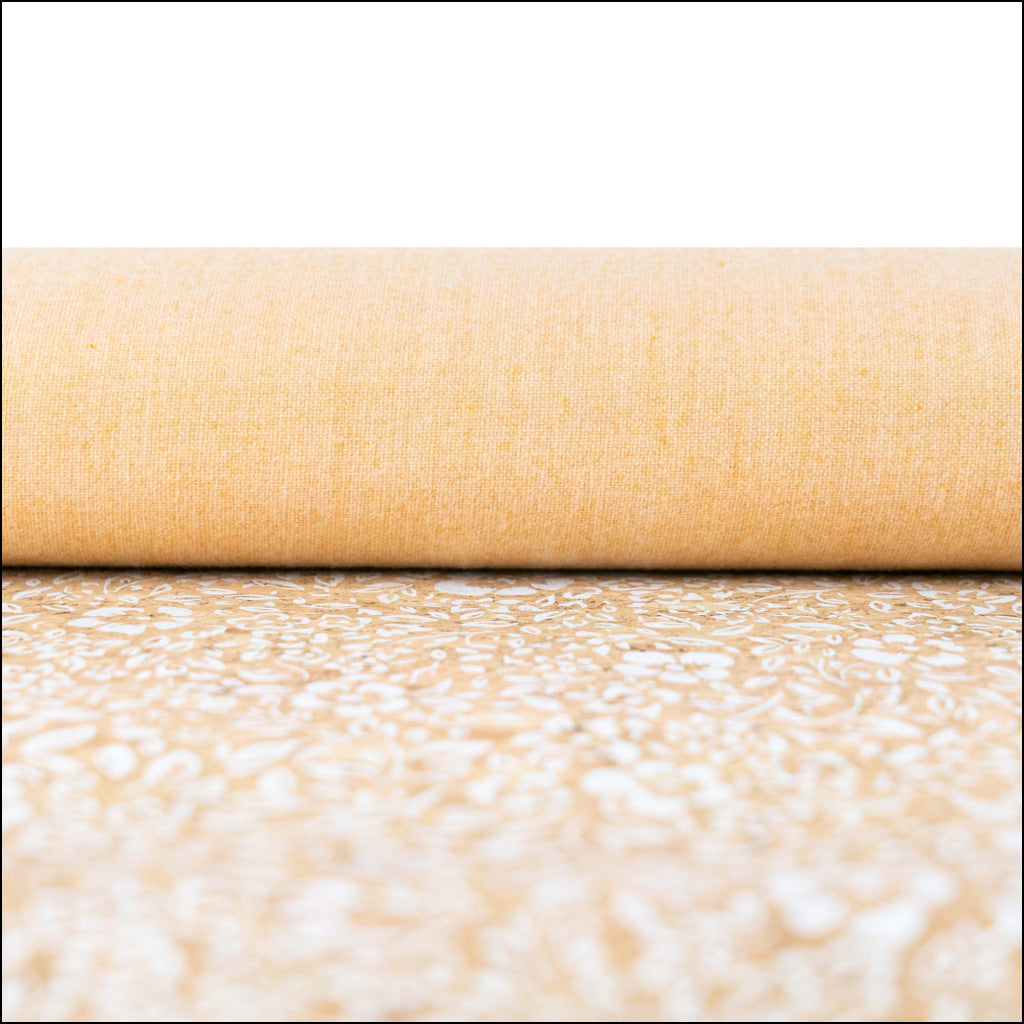 Natural Cork Fabric with White Floral Print COF-630 cork fabric