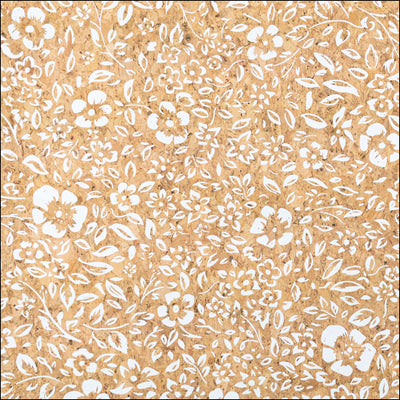 Natural Cork Fabric with White Floral Print COF-630 cork fabric