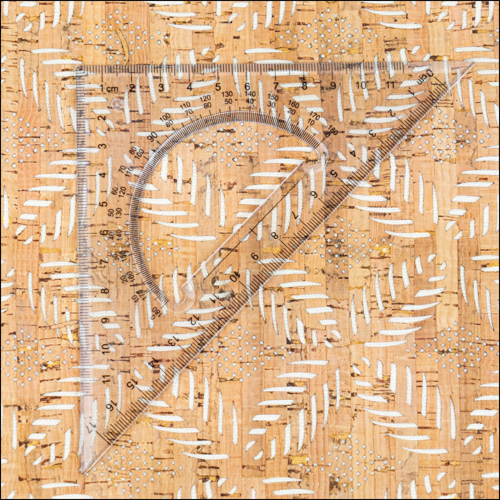 Natural Cork Fabric with White Geometric Cut-Out Pattern COF-663 cork fabric