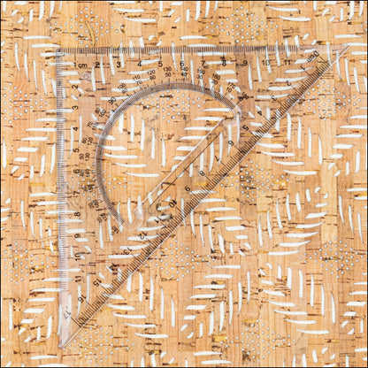 Natural Cork Fabric with White Geometric Cut-Out Pattern COF-663 cork fabric