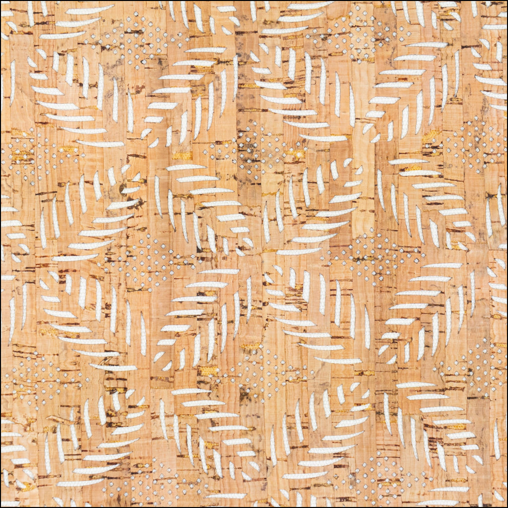 Natural Cork Fabric with White Geometric Cut-Out Pattern COF-663 cork fabric
