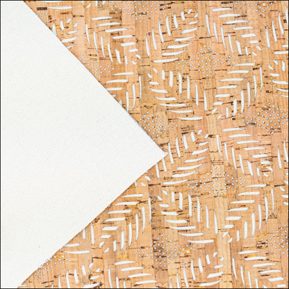 Natural Cork Fabric with White Geometric Cut-Out Pattern COF-663 cork fabric