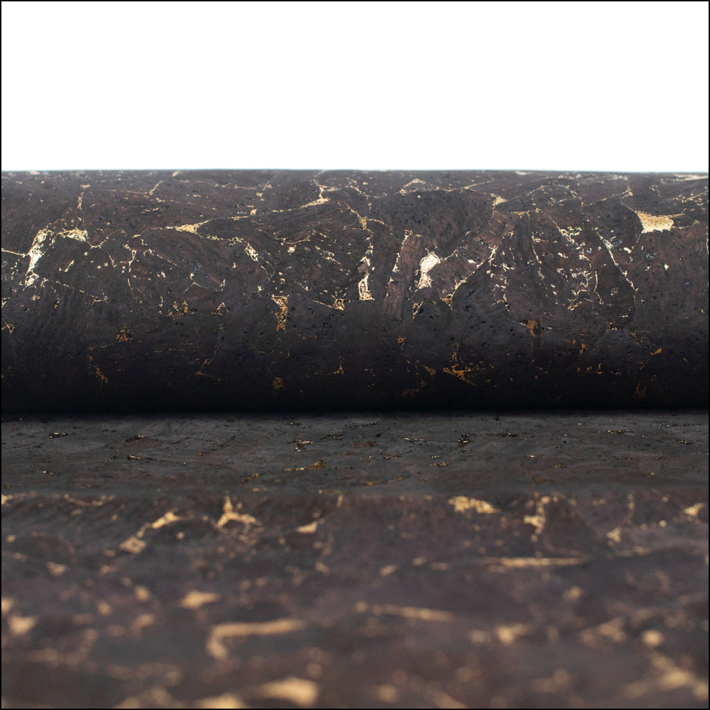 Natural Cork Material In Brown With Gold Accents Cof-249-B Cork Fabric