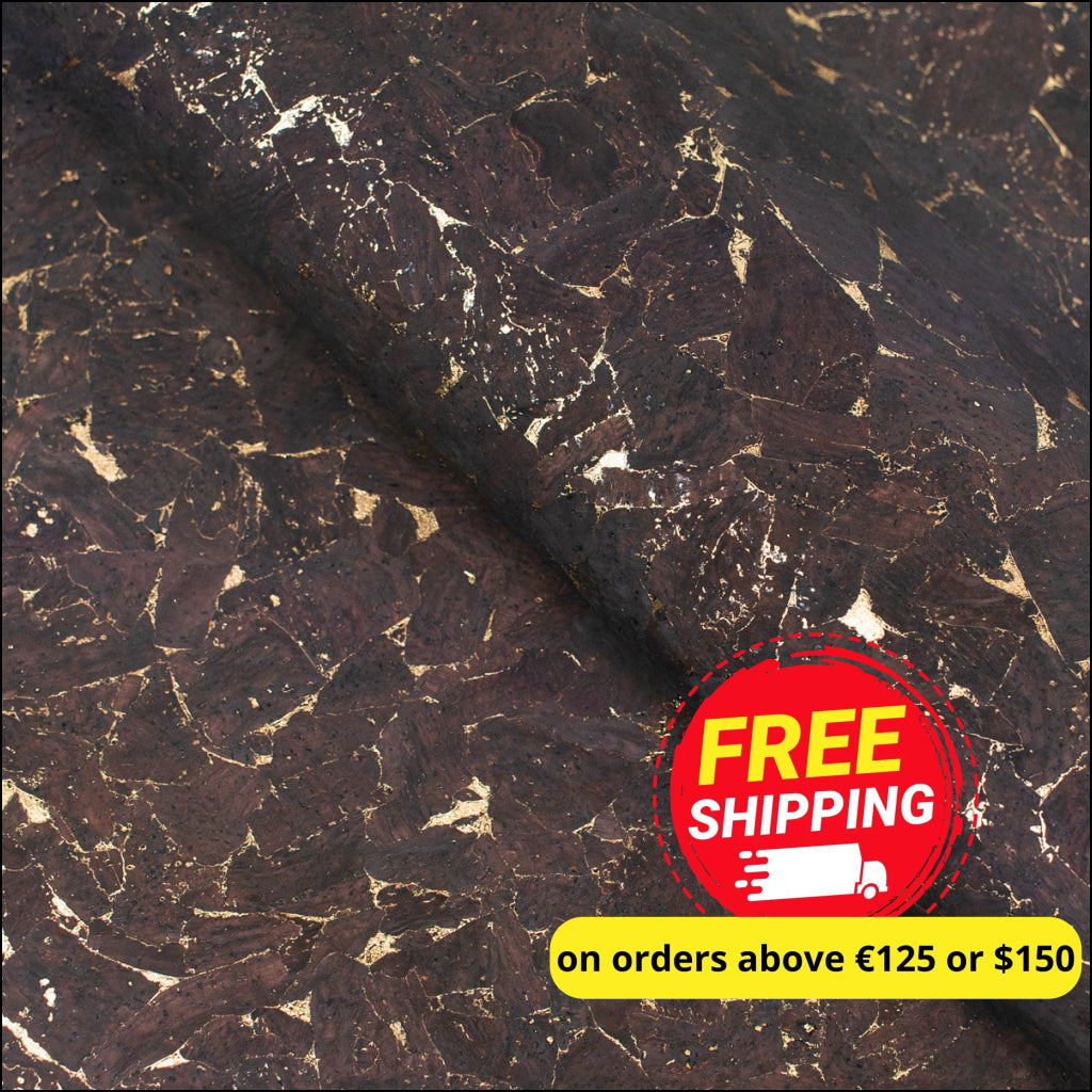 Natural Cork Material In Brown With Gold Accents Cof-249-B Cork Fabric