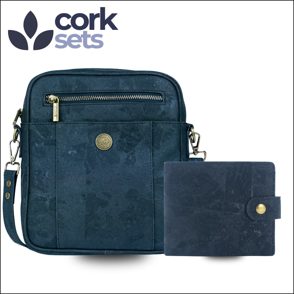 Natural Cork Set of Men’s Crossbody Bag and Wallet SET-020 B Flash Sales