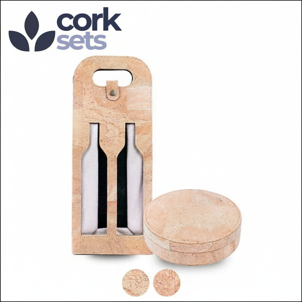 Natural Cork Set of Wine Carrier and Accessory Box SET-021 Flash Sales