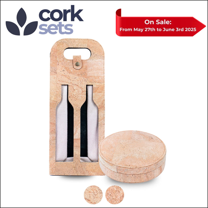 Natural Cork Set of Wine Carrier and Accessory Box SET-021 Flash Sales