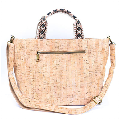 Natural Cork Tote with Printed Design and Cotton Woven Handles BAGF-087 Flash Sales