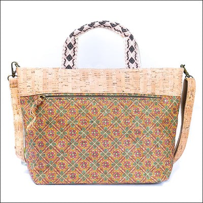 Natural Cork Tote with Printed Design and Cotton Woven Handles BAGF-087 G Flash Sales