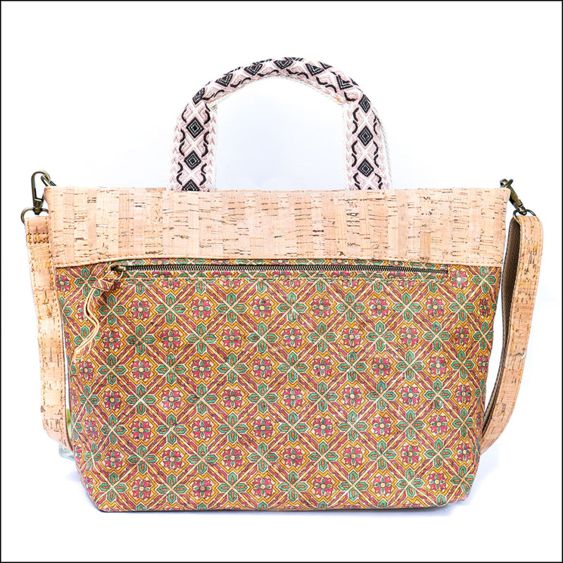 Natural Cork Tote with Printed Design and Cotton Woven Handles BAGF-087 G Flash Sales