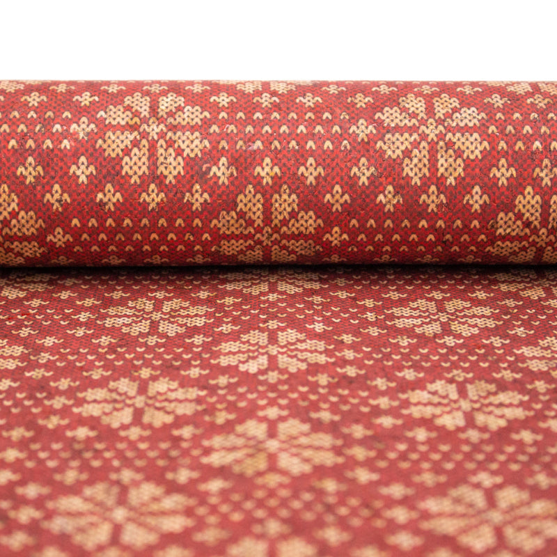 Natural Cork With Christmas Red Snowflake Pattern Cof-328 Fabric