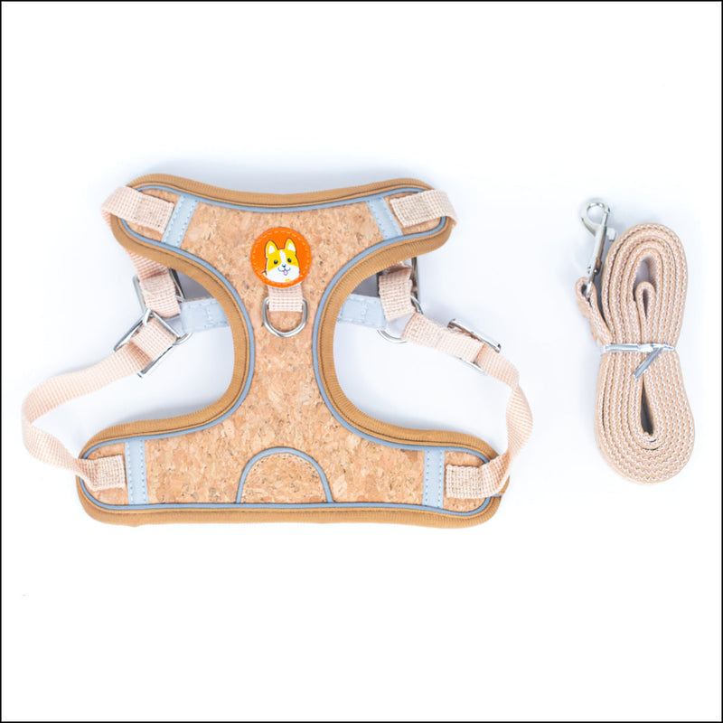 Natural Dog Harness & Leash and Stainless Steel Double Bowl Pet Food Dish Set SET-017 Flash Sales