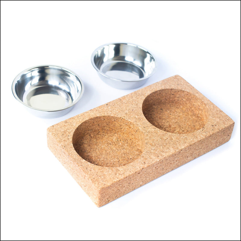 Natural Dog Harness & Leash and Stainless Steel Double Bowl Pet Food Dish Set SET-017 Flash Sales