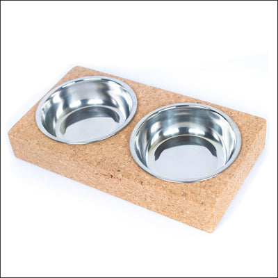 Natural Dog Harness & Leash and Stainless Steel Double Bowl Pet Food Dish Set SET-017 Flash Sales