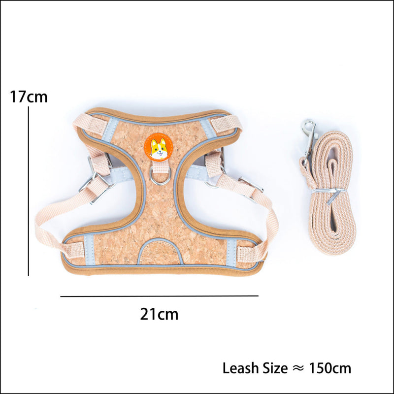 Natural Dog Harness & Leash and Stainless Steel Double Bowl Pet Food Dish Set SET-017 Flash Sales