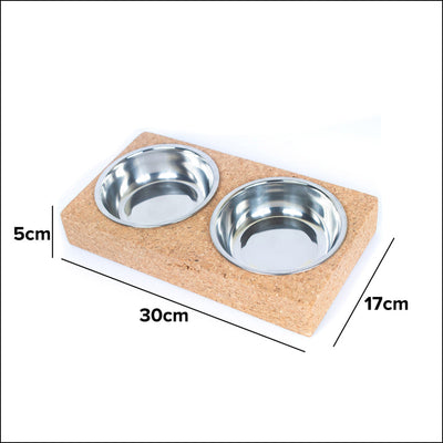 Natural Dog Harness & Leash and Stainless Steel Double Bowl Pet Food Dish Set SET-017 Flash Sales