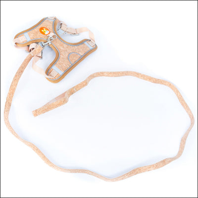 Natural Dog Harness & Leash and Stainless Steel Double Bowl Pet Food Dish Set SET-017 Flash Sales