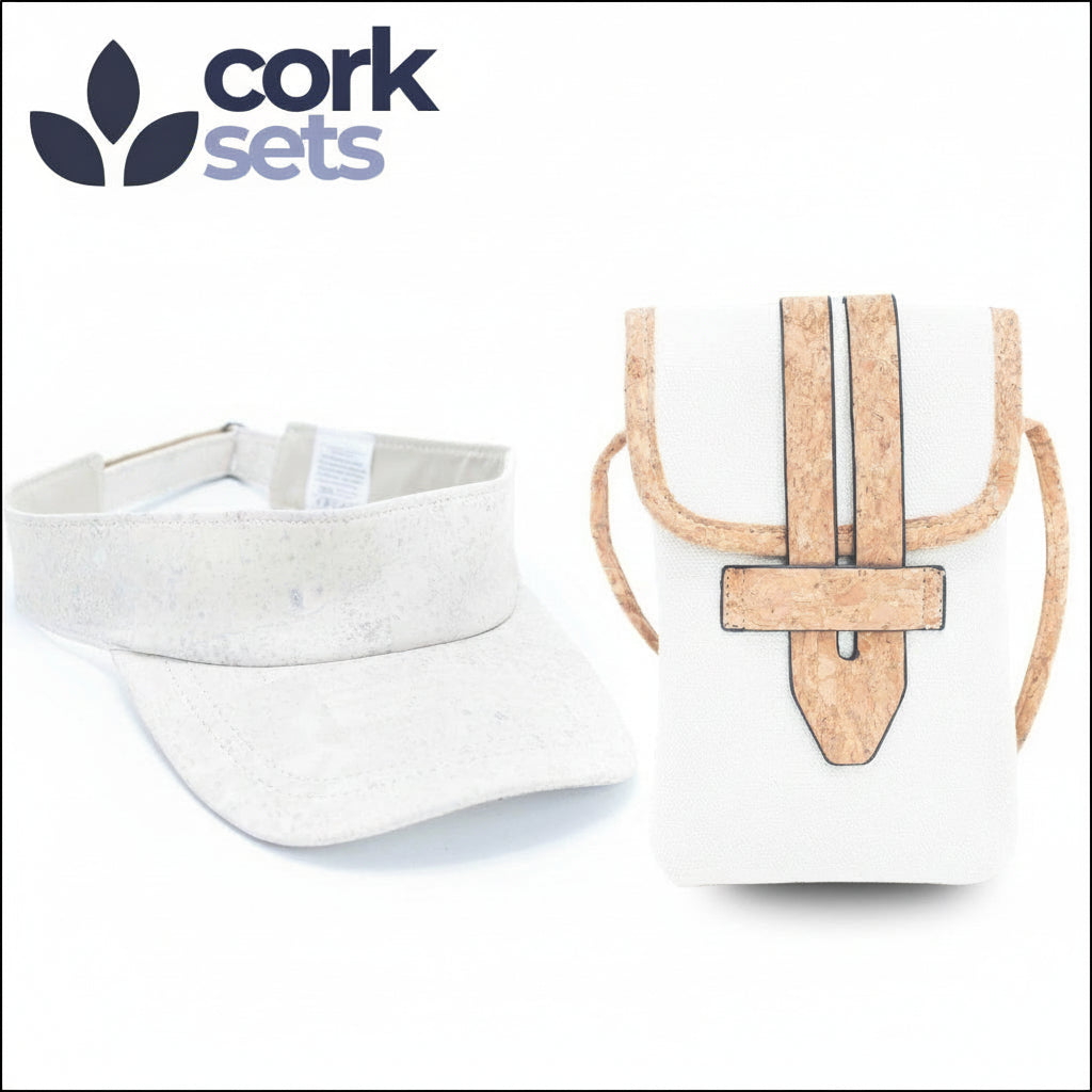 Natural White Cork Open Top Hat and Cork Mobile Sling Bag SET-018 Flash Sales