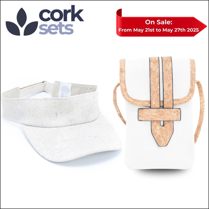 Natural White Cork Open Top Hat and Cork Mobile Sling Bag SET-018 Flash Sales