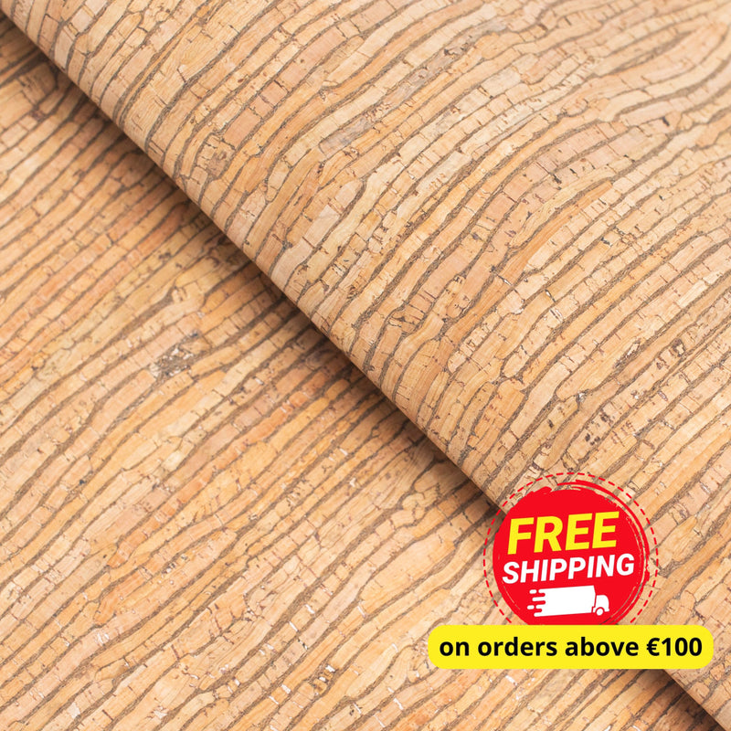 Natural With Stripes - Portuguese Cork Fabric Cof-246