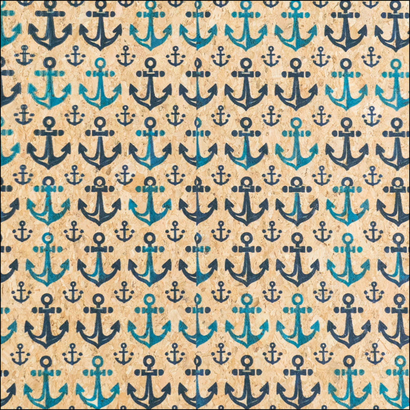 Nautical Theme: Blue Anchors Pattern Cork Fabric COF-791 1/2M (138*50 cm / 54*19 inches) cork fabric