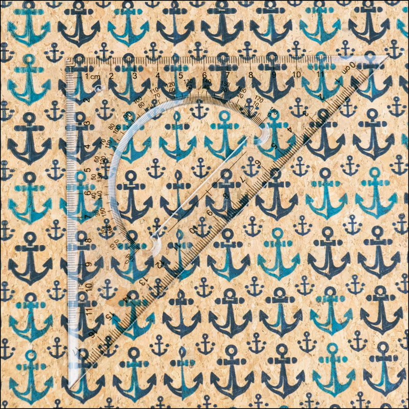 Nautical Theme: Blue Anchors Pattern Cork Fabric COF-791 1/2M (138*50 cm / 54*19 inches) cork fabric