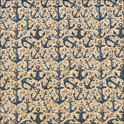 Nautical Theme: Multi Size Blue Anchors Pattern Cork Fabric COF-792 1/2M (138*50 cm / 54*19 inches) cork fabric