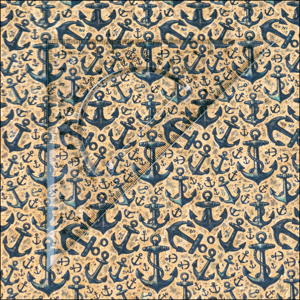 Nautical Theme: Multi Size Blue Anchors Pattern Cork Fabric COF-792 1/2M (138*50 cm / 54*19 inches) cork fabric