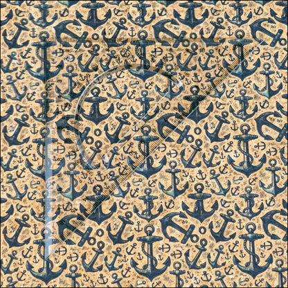 Nautical Theme: Multi Size Blue Anchors Pattern Cork Fabric COF-792 1/2M (138*50 cm / 54*19 inches) cork fabric