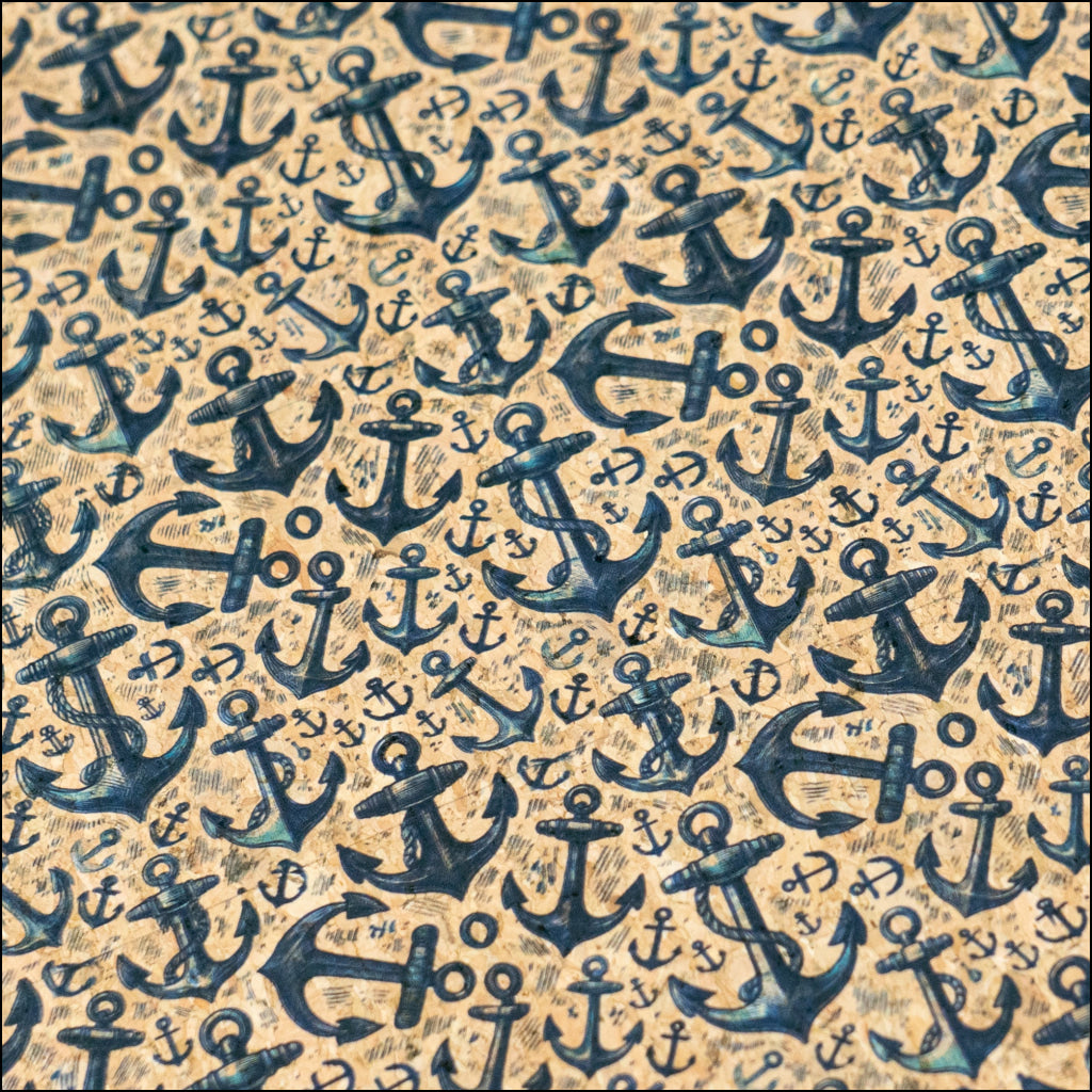 Nautical Theme: Multi Size Blue Anchors Pattern Cork Fabric COF-792 1/2M (138*50 cm / 54*19 inches) cork fabric