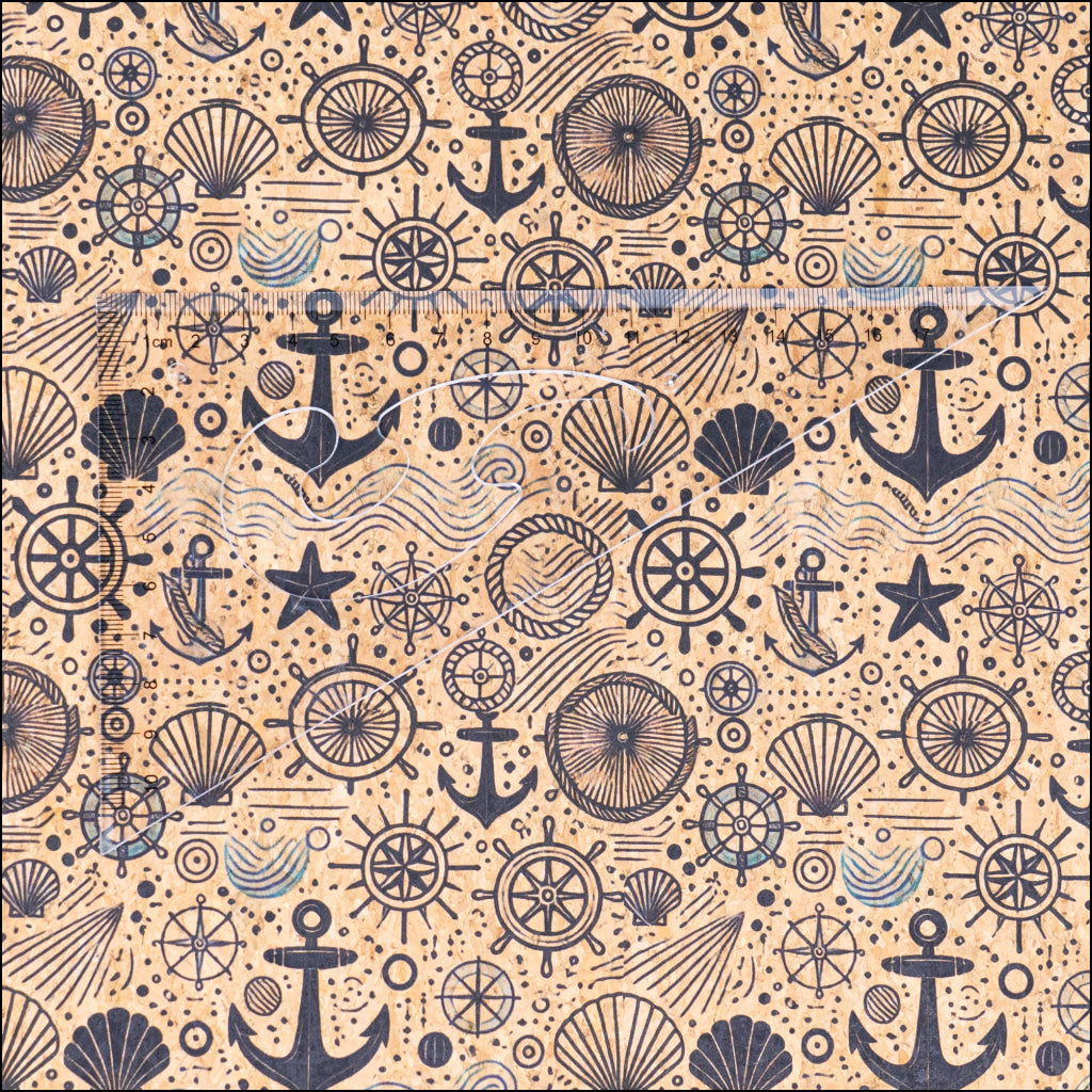 Nautical-Themed Pattern Cork Fabric COF-763 1/2M (138*50 cm / 54*19 inches) cork fabric