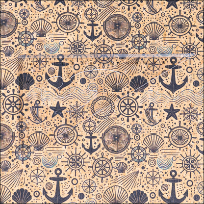Nautical-Themed Pattern Cork Fabric COF-763 1/2M (138*50 cm / 54*19 inches) cork fabric