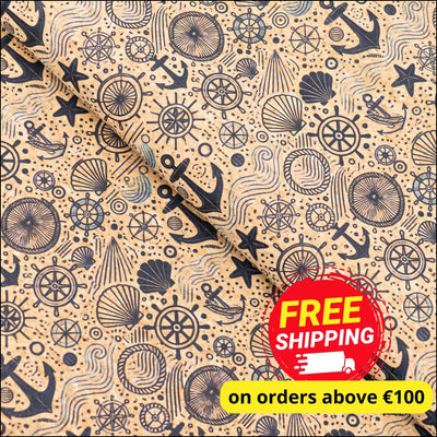 Nautical-Themed Pattern Cork Fabric COF-763 1/2M (138*50 cm / 54*19 inches) cork fabric