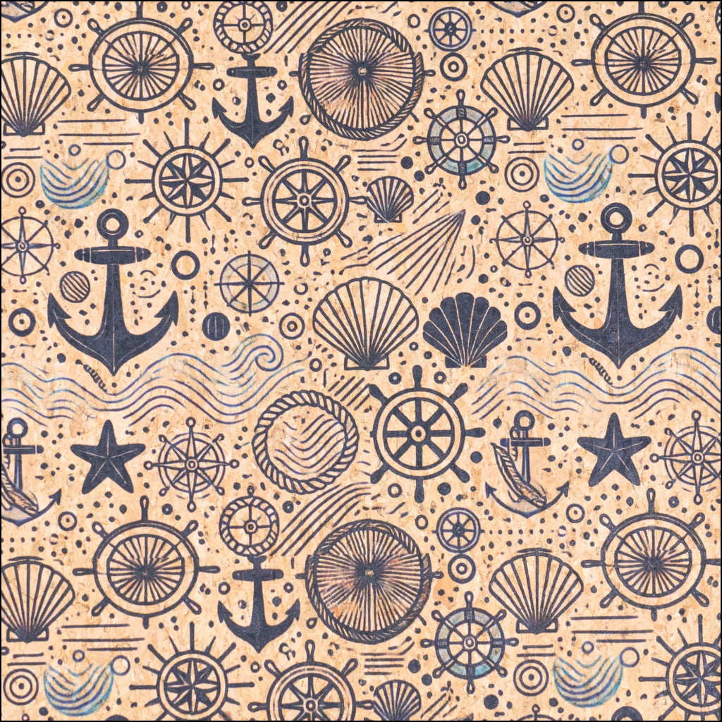 Nautical-Themed Pattern Cork Fabric COF-763 1/2M (138*50 cm / 54*19 inches) cork fabric