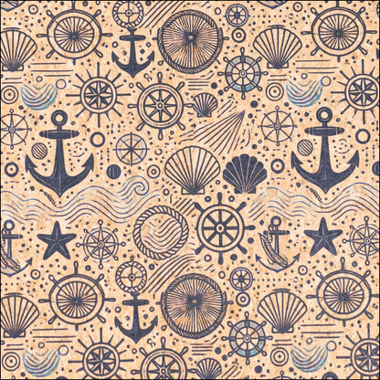 Nautical-Themed Pattern Cork Fabric COF-763 1/2M (138*50 cm / 54*19 inches) cork fabric