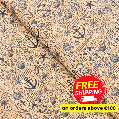 Nautical-Themed Pattern Cork Fabric COF-764 1/2M (138*50 cm / 54*19 inches) cork fabric