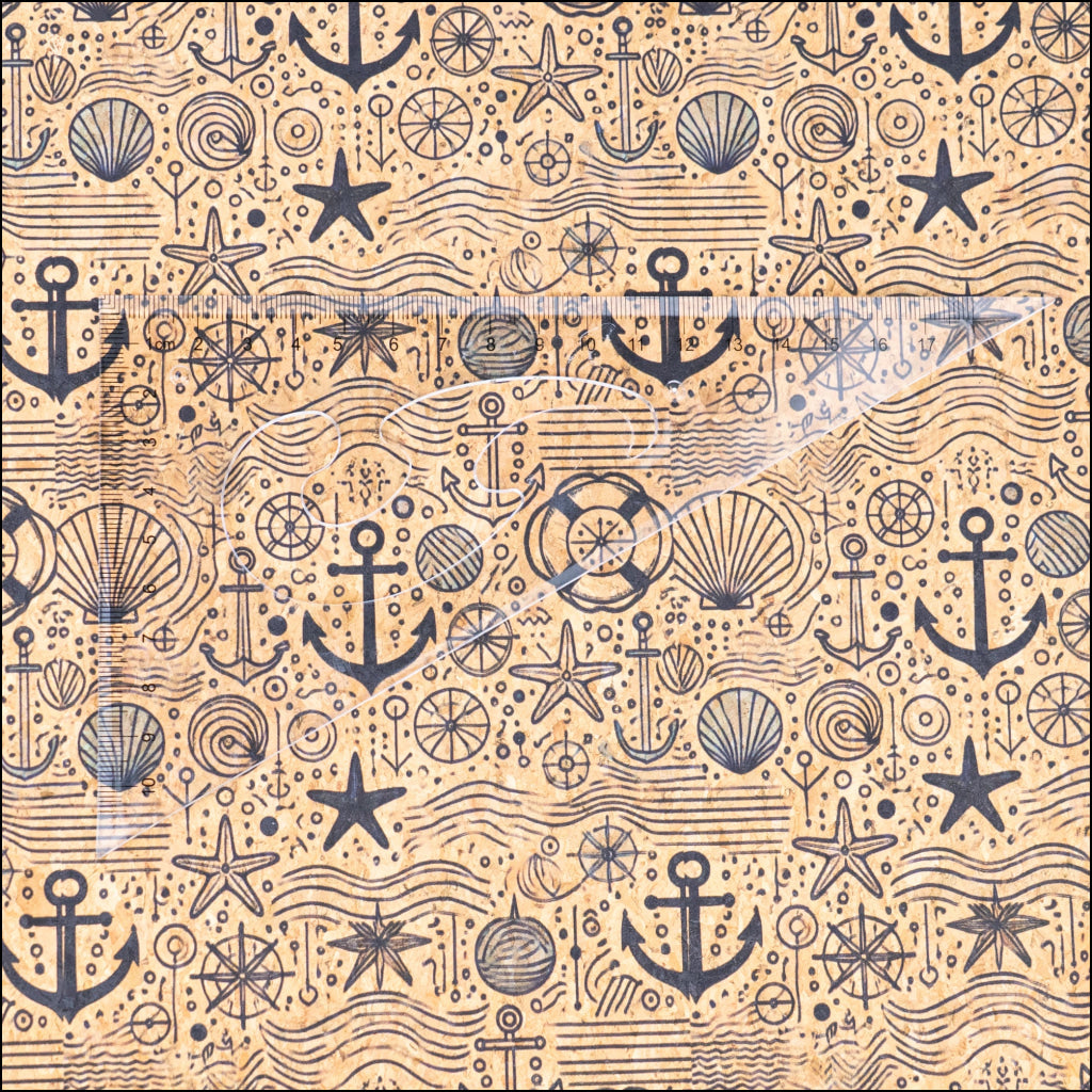 Nautical-Themed Pattern Cork Fabric COF-764 1/2M (138*50 cm / 54*19 inches) cork fabric