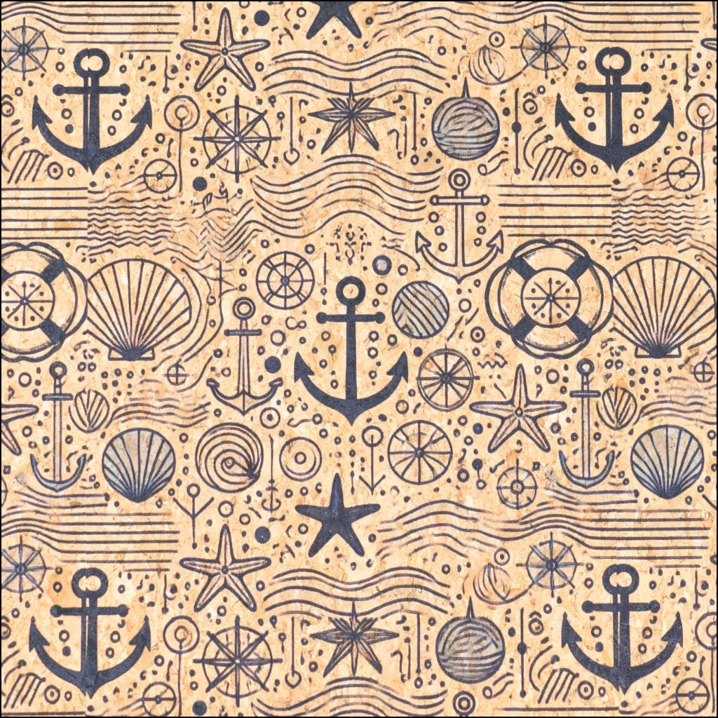 Nautical-Themed Pattern Cork Fabric COF-764 1/2M (138*50 cm / 54*19 inches) cork fabric