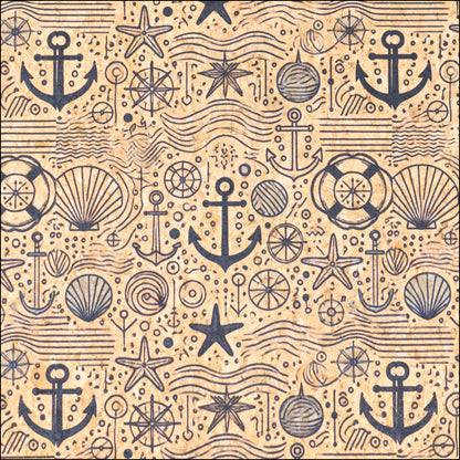 Nautical-Themed Pattern Cork Fabric COF-764 1/2M (138*50 cm / 54*19 inches) cork fabric